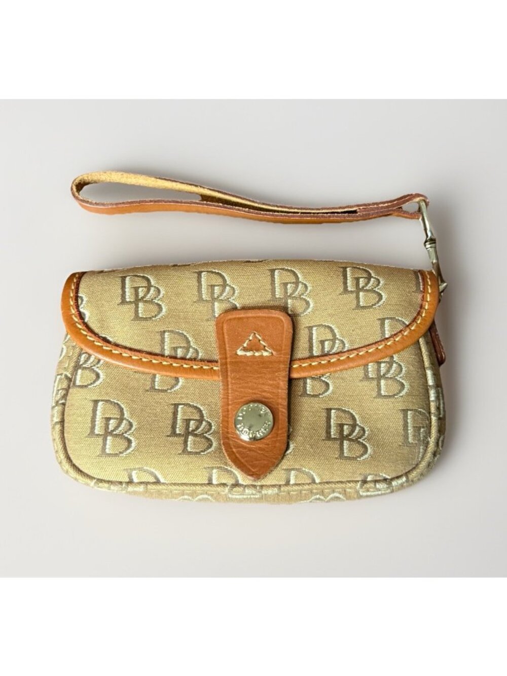 Vintage Dooney & Bourke Monogrammed Wristlet 6x4 Canvas & Leather Designer Purse